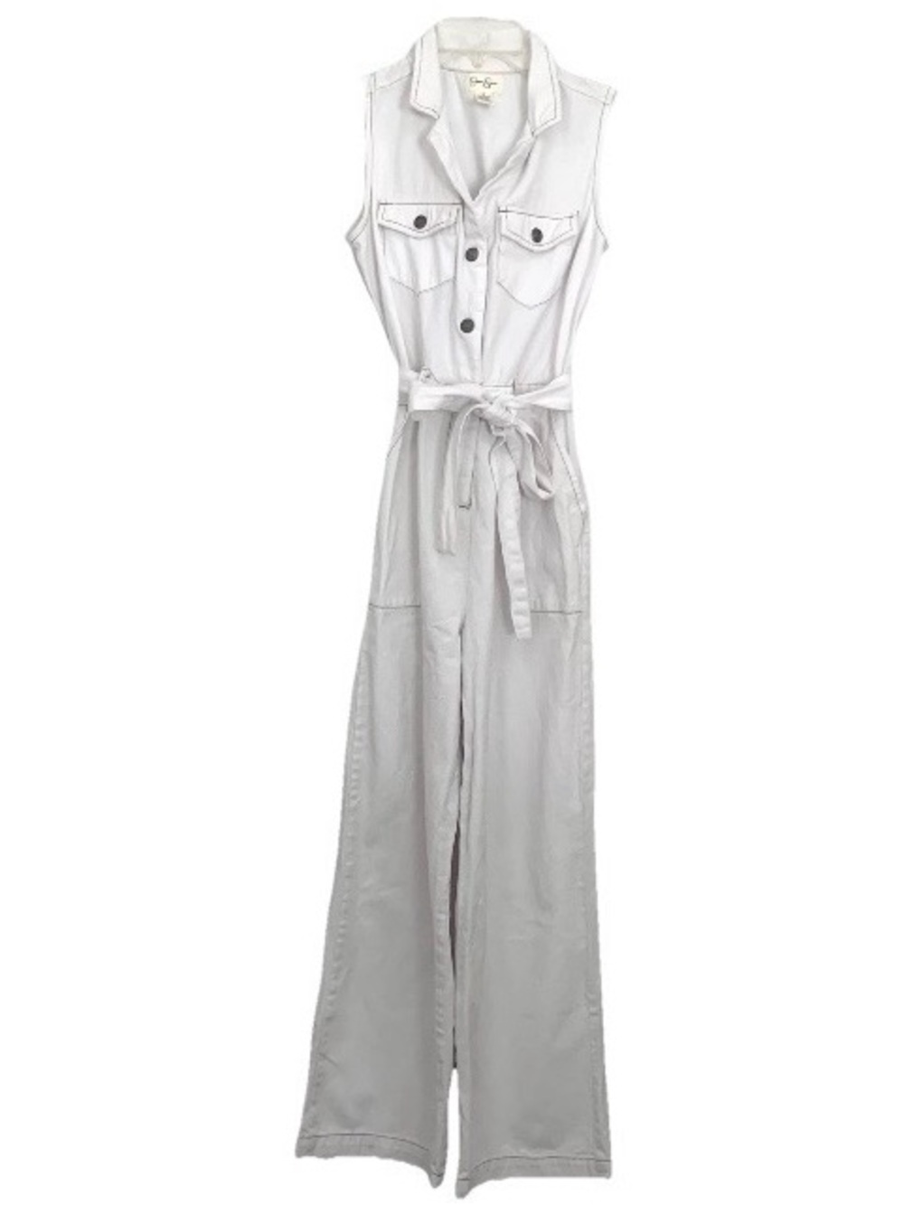 Jessica Simpson Jumpsuit Sleeveless Cotton Top Pants Tie Belted Off White Sz S